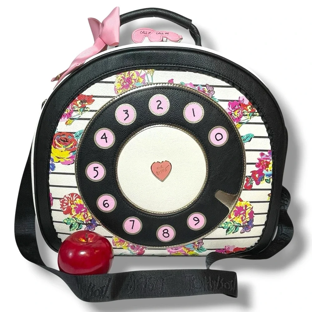 Betsey Johnson Floral Stripe Rotary Phone Satchel Travel Train Case Weekender